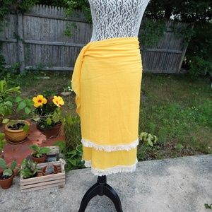 NWOT Boho Balli Wrap Skirt Yellow Creme Fringe